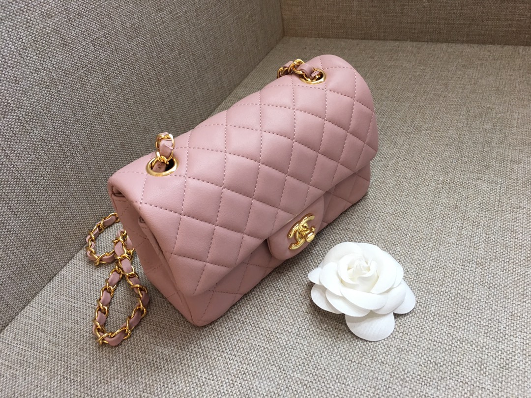 Small Classic Flap Lambskin Bag A01116 Pink/Gold